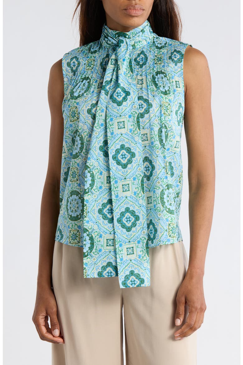 Allie Bow Neck Sleeveless Cotton Top, Main, color, BLUE MEDALLION