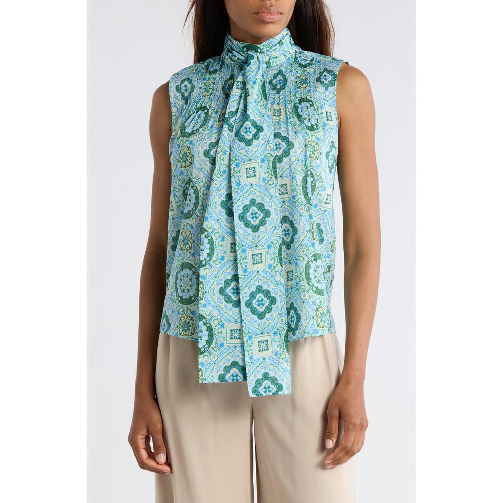 Derek Lam 10 Crosby Allie Bow Neck Sleeveless Cotton Top in Blue Medallion at Nordstrom Rack, Size 2