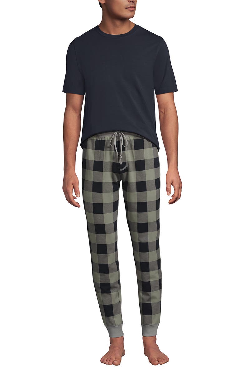 Lands' End Knit Jersey Pajama Sleep Set, Main, color, Light Steel Gray Buffalo Check