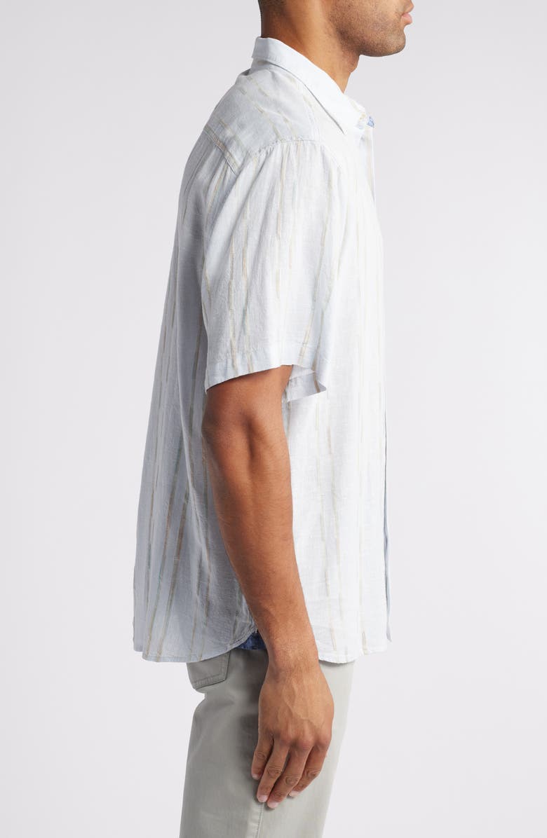Tommy Bahama Sonora Stripe Short Sleeve Linen Blend Button-Up Shirt, Alternate, color, Dew Drop