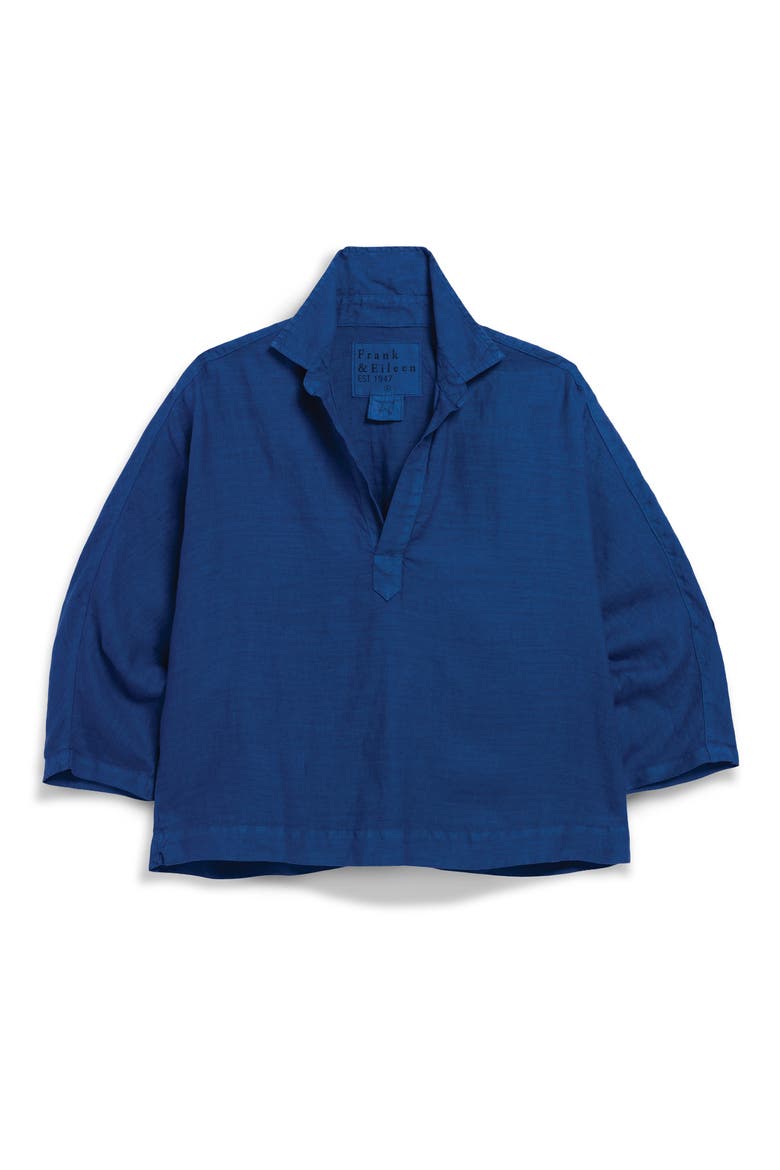 Gabi Crop Linen Popover Shirt, Main, color, CABO BLUE