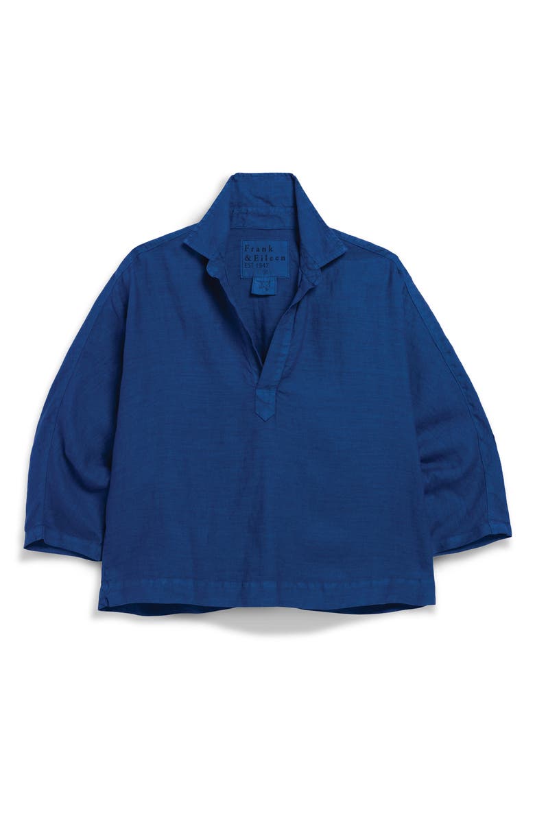 Frank & Eileen Gabi Crop Linen Popover Shirt, Main, color, Cabo Blue