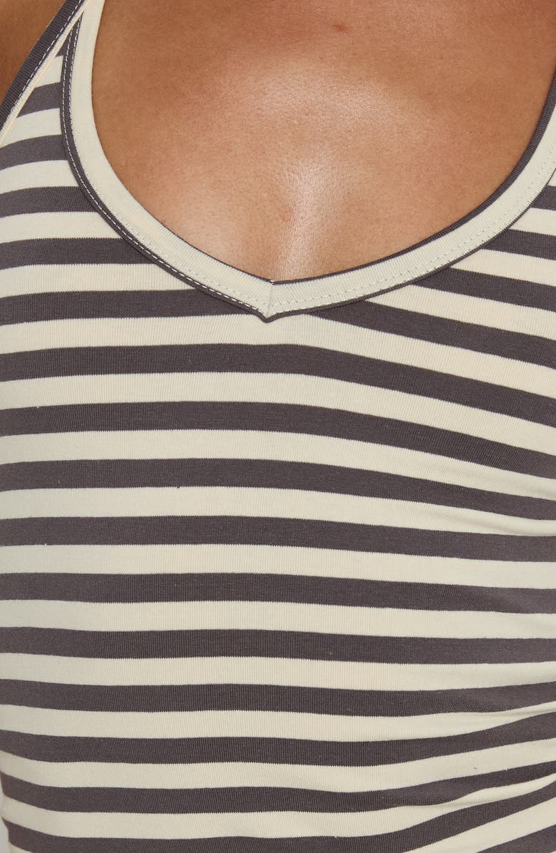 Princess Polly Klova Striped Halter Minidress, Alternate, color, Cream / Grey