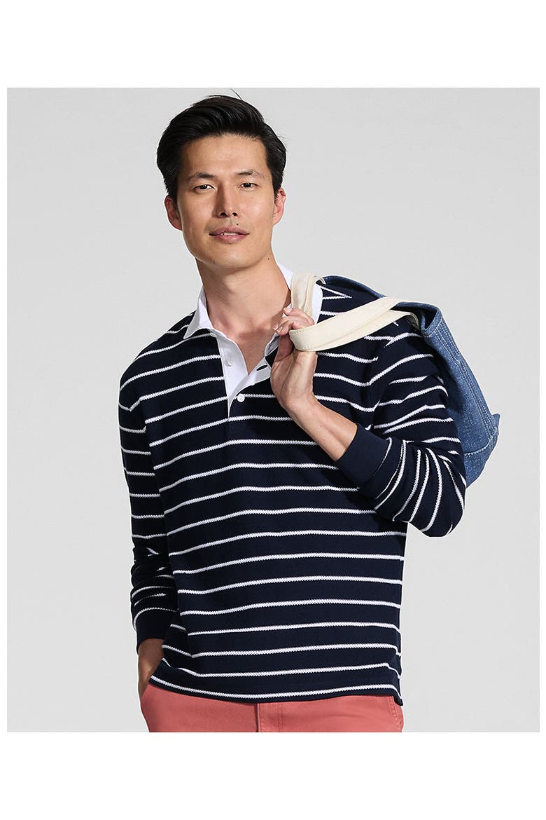 Long Sleeve Honeycomb Pique Rugby, Alternate, color, Radiant Navy Classic Stripe