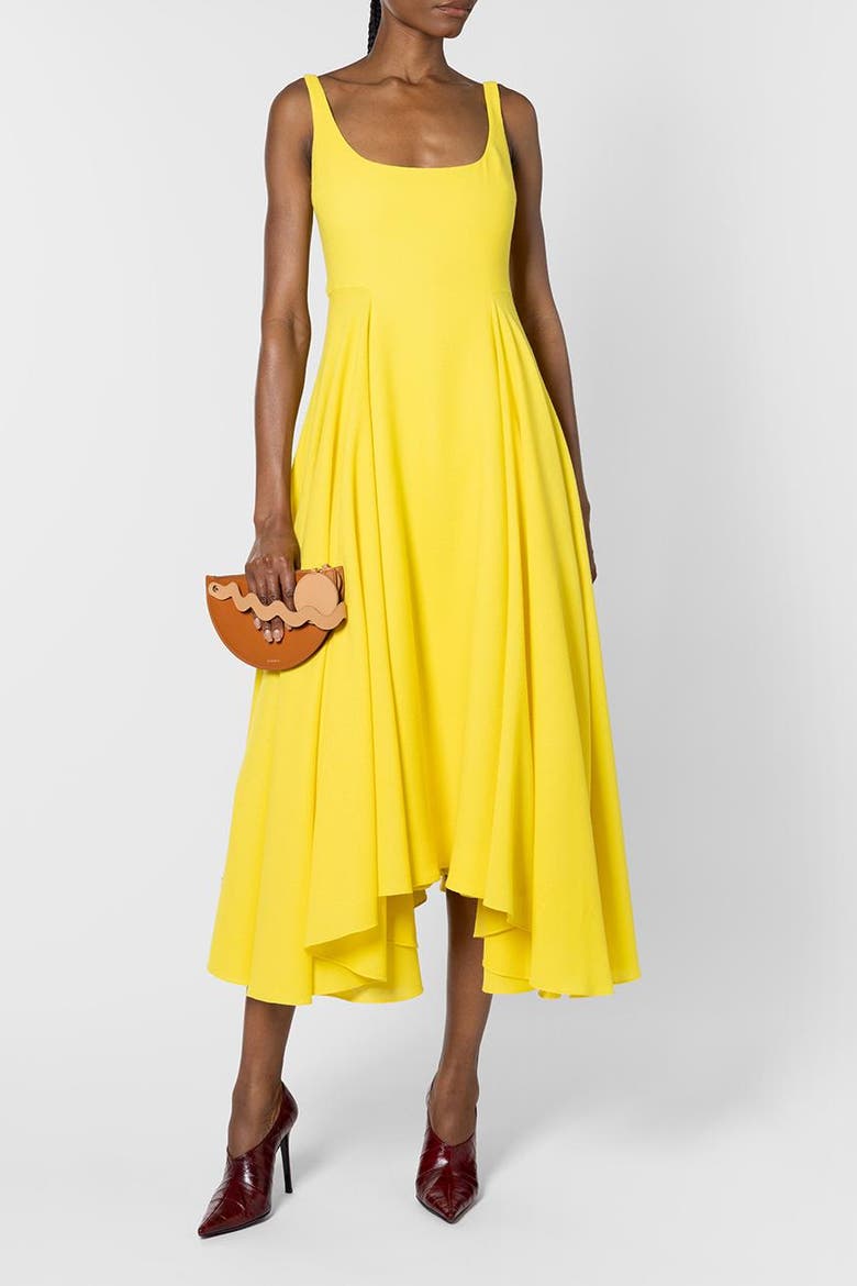 Awn Crepe Floaty Midi Dress, Alternate, color, Jaune
