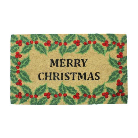 Natural Coir Holly Berries "Merry Christmas"  Doormat 18" x 30"