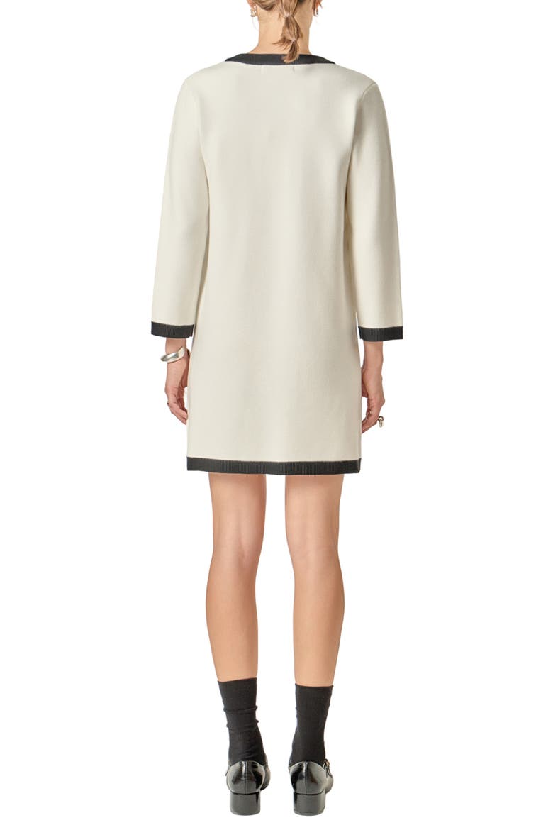 Contrast Detail Mini Sweater Dress, Alternate, color, WHITEBLACK