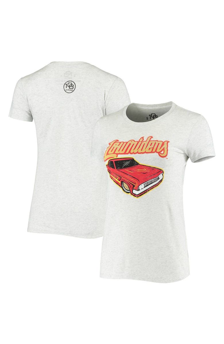 108 STITCHES Women's Heathered Gray Lowriders de Fresno Copa de la Diversion Script Tri-Blend Scoop Neck T-Shirt, Main, color, 