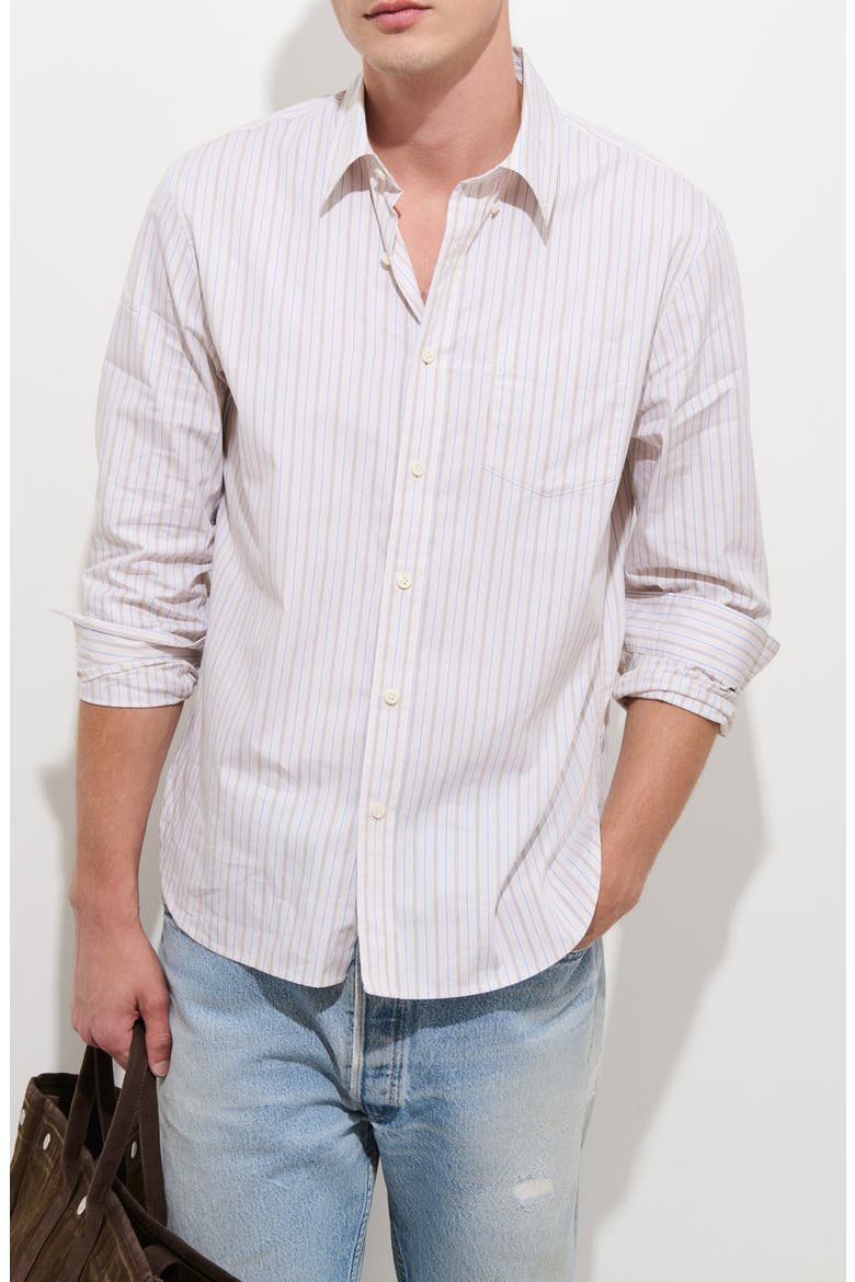 Striped Cotton Poplin Button Down Shirt, Main, color, IVORY STRIPE