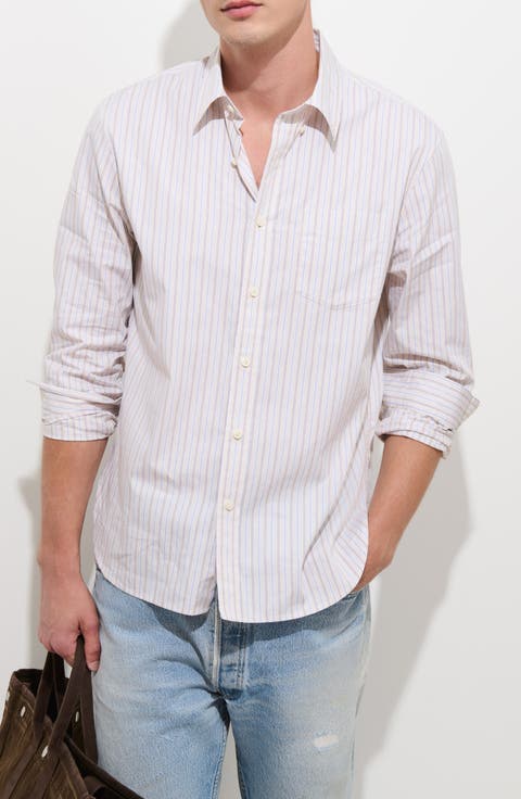 Striped Cotton Poplin Button Down Shirt
