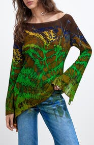 Desigual Asymmetric Printed Flared Sleeve Blouse