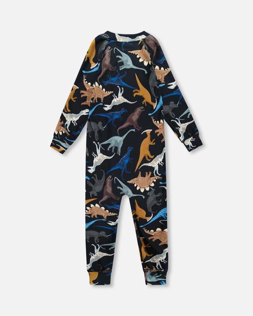 Deux Par Deux One-piece Thermal Underwear Dinosaur In Multi