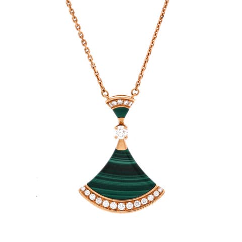 Divas' Dream Pendant Necklace 18K Rose Gold with Malachite and Diamonds Large