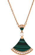 Pre-Owned Bvlgari Divas' Dream Pendant Necklace 18K Rose Gold with Malachite and Diamonds Large