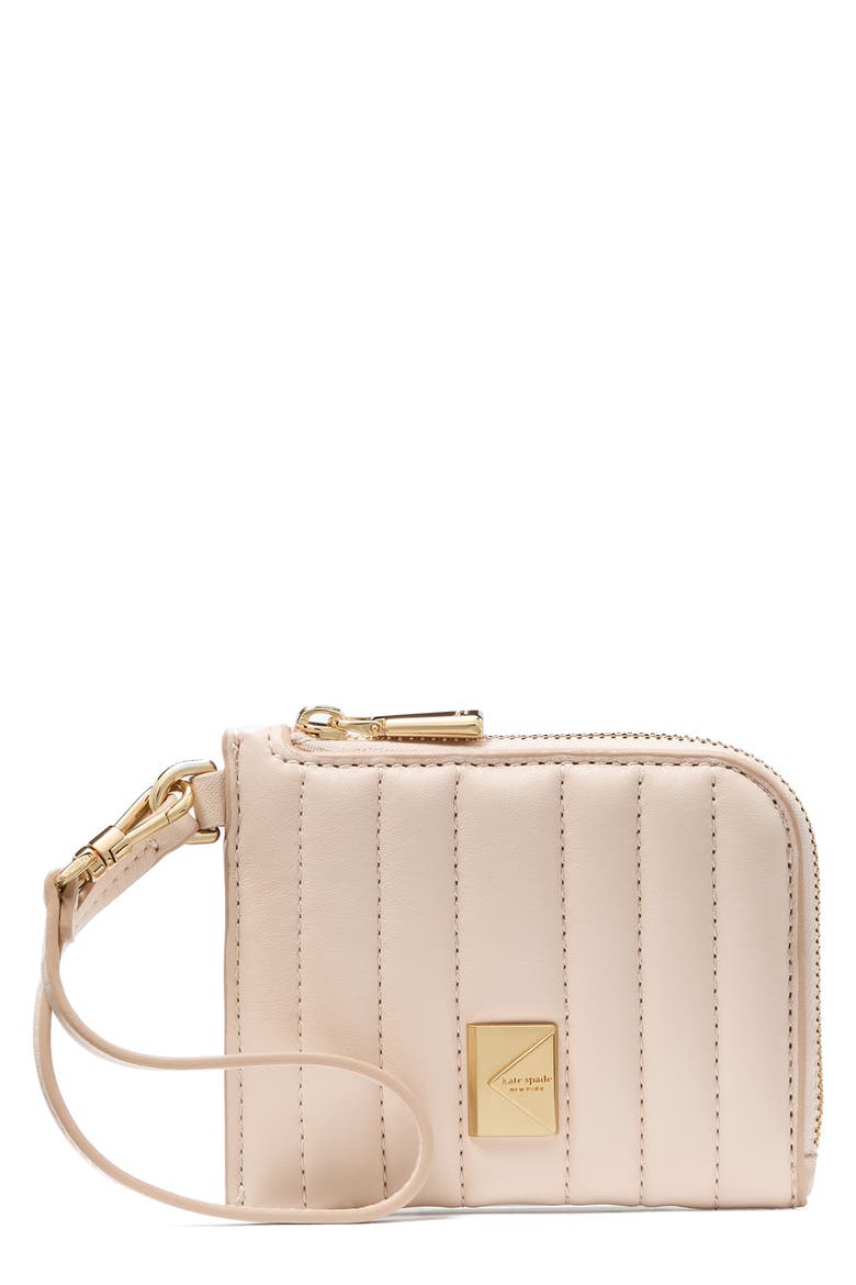 deco quilted leather card case, Main, color, MILK GLASS