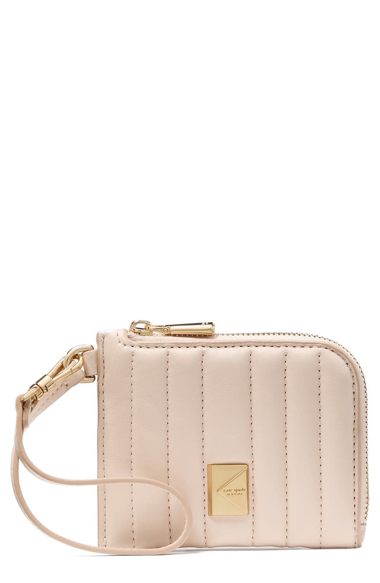 Kate Spade New York deco quilted leather card case, Main, color, Milk Glass