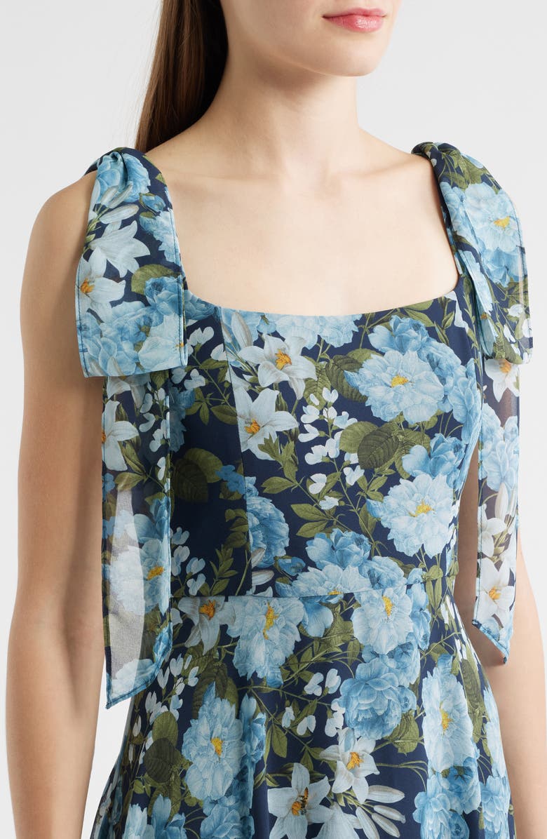 Sachin & Babi Pearl Floral Chiffon Gown, Alternate, color, Pacific Blue Petals