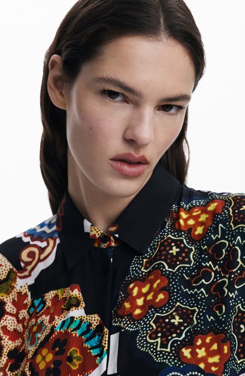 Shop Desigual Mix Print Jumpsuit With Tie Front In Black