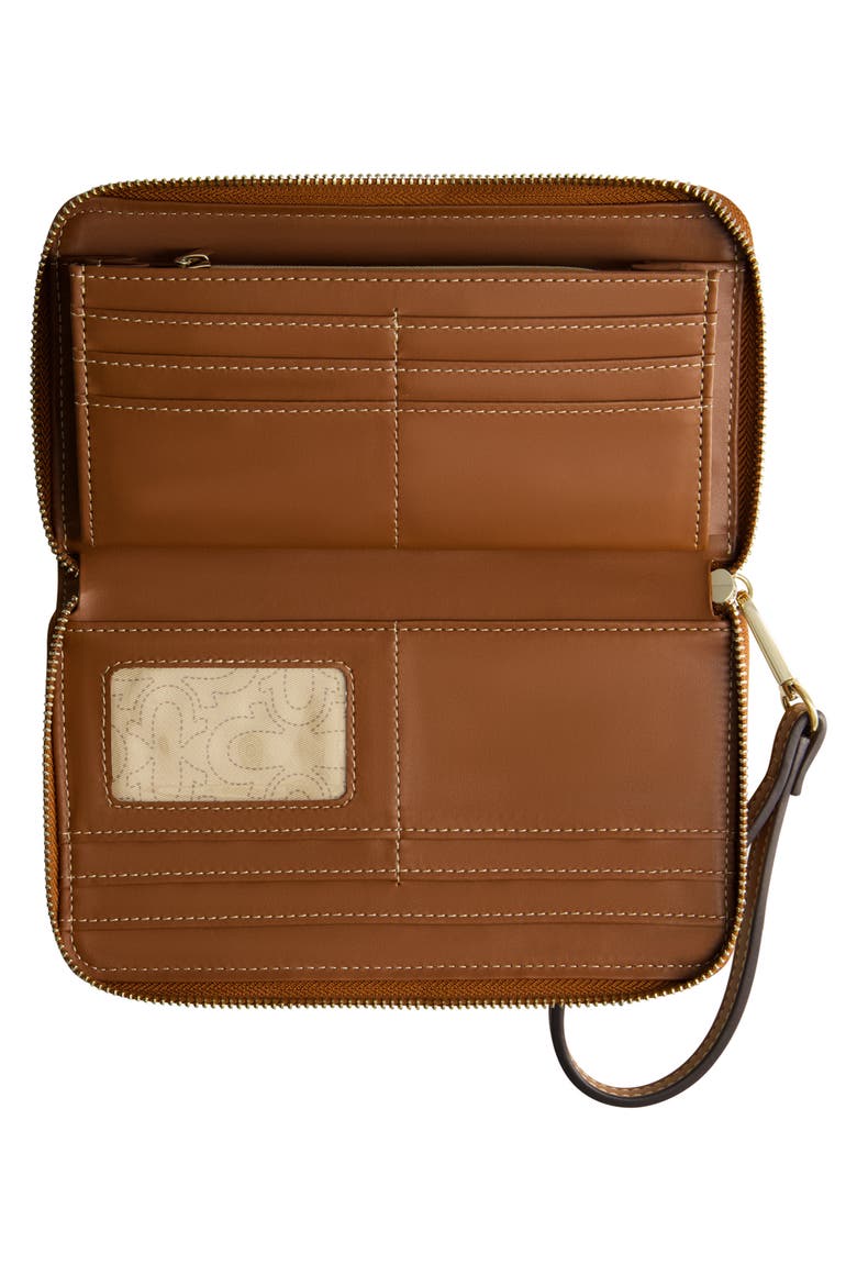 Buddha Patch Zip Around Wristlet, Alternate, color, DARK DENIM