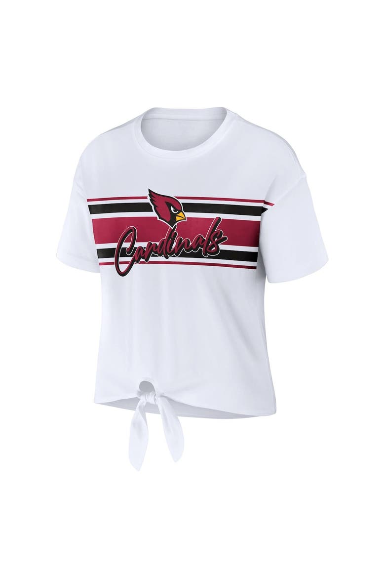 Women's WEAR by Erin Andrews White Arizona Cardinals Front Tie Retro T-Shirt, Alternate, color, White