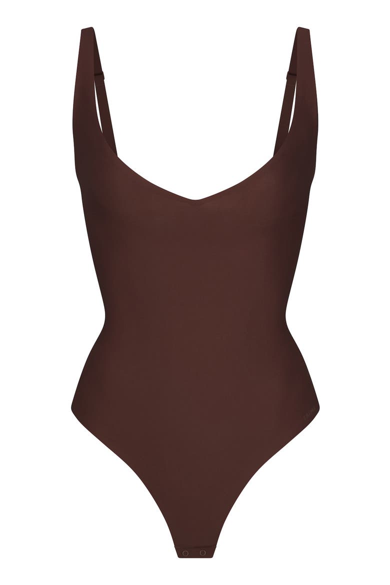 Body Core Sculpt Plunge Bodysuit, Alternate, color, COCOA