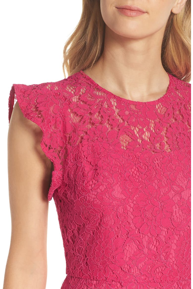 Lace Fit & Flare Dress, Alternate, color, FUCHSIA