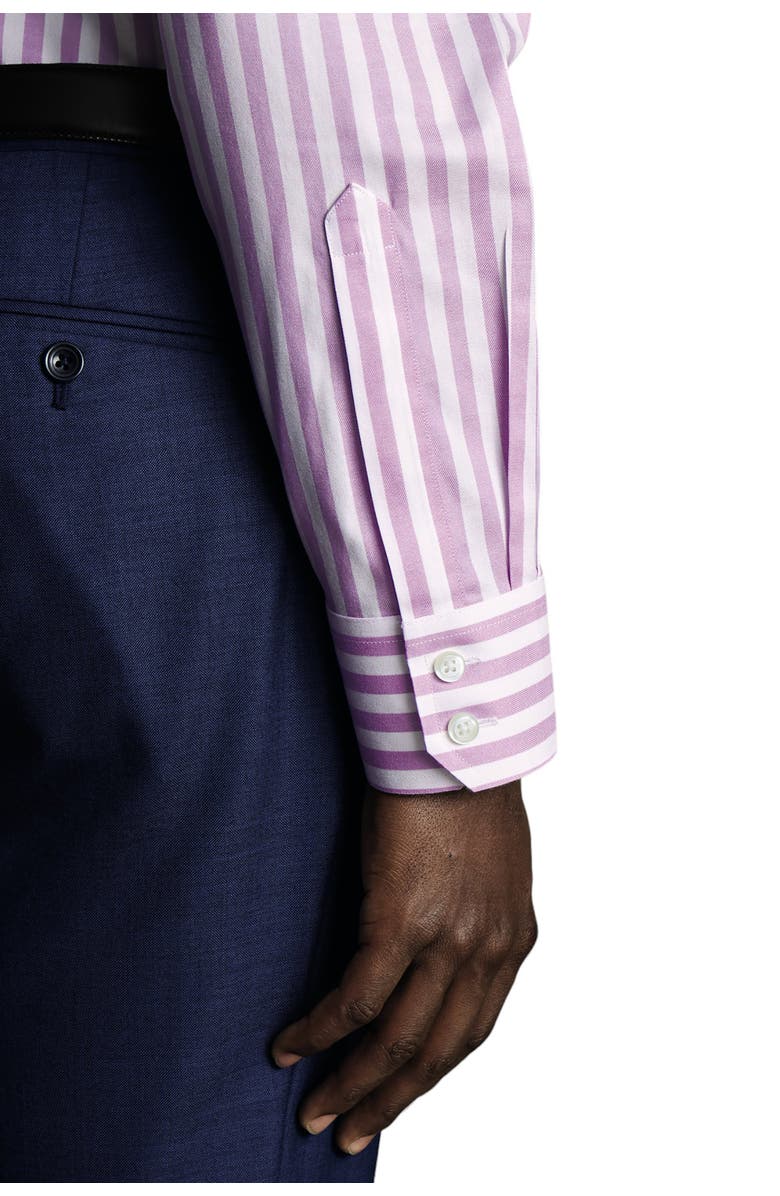 Charles Tyrwhitt Wide Stripe Non-Iron Twill Cutaway Slim Fit Shirt Single Cuff, Alternate, color, Lilac Purple