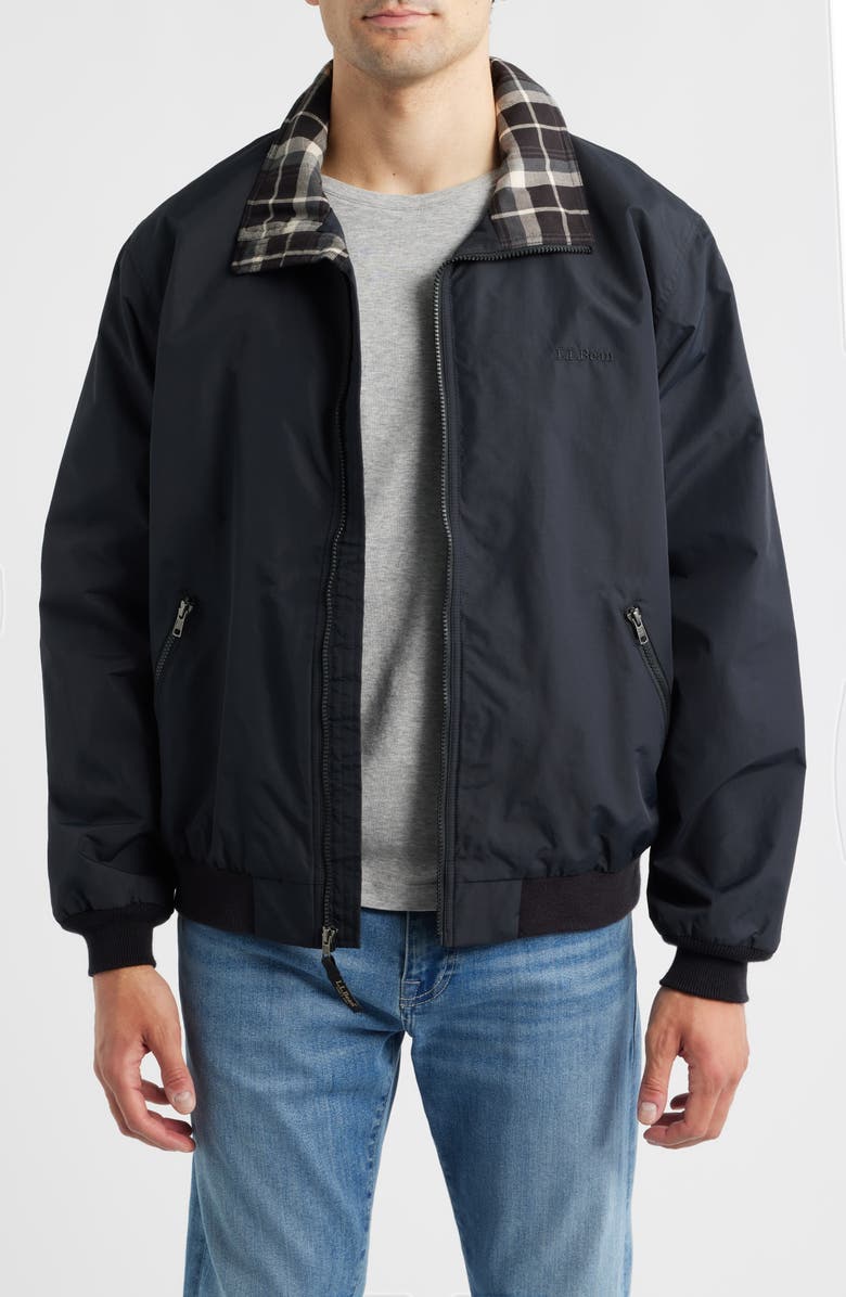 L.L.Bean Flannel Lined Water Resistant Warm-Up Jacket, Main, color, Midnight Black