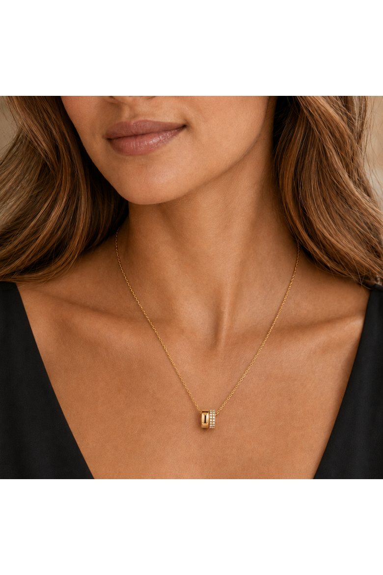 Gold-Tone Pavé Double Ring Pendant Necklace, Alternate, color, Gold