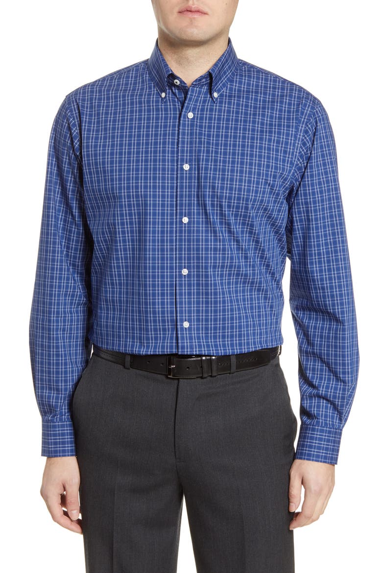 Tech-Smart Traditional Fit Stretch Check Dress Shirt, Main, color, BLUE ESTATE SIMPLE CHECK