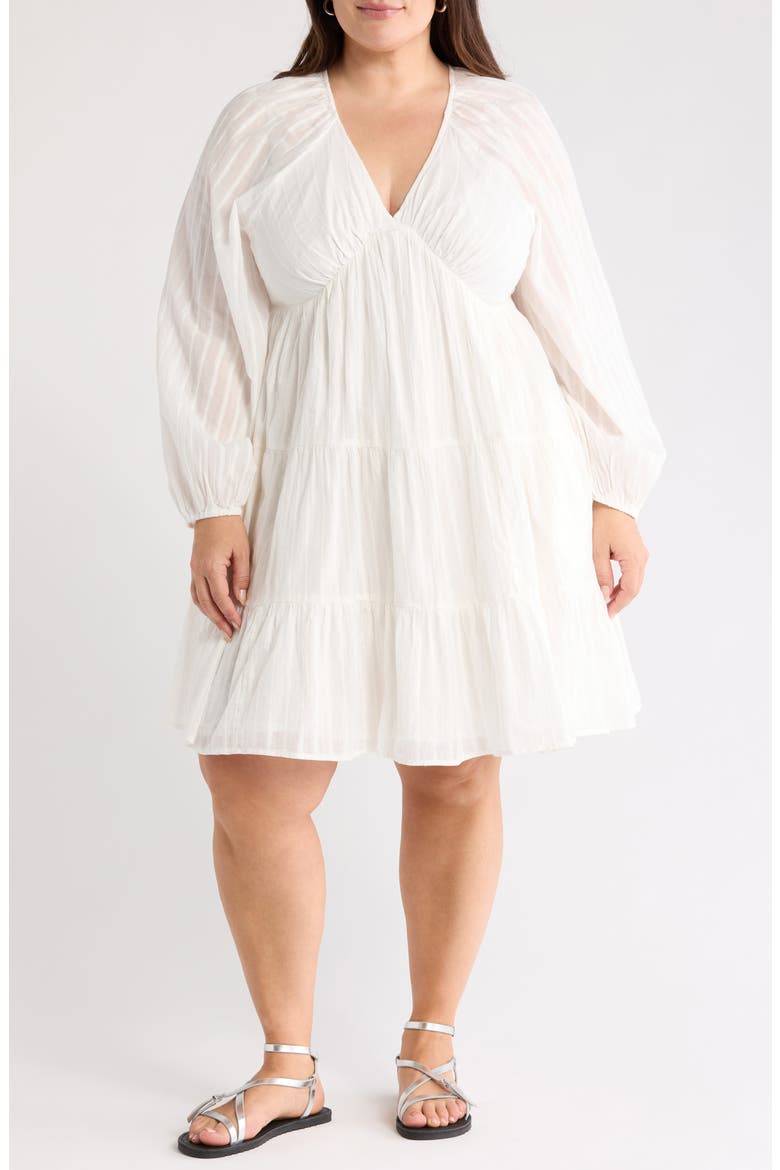 Tiered Long Sleeve Babydoll Dress, Main, color, IVORY EGRET