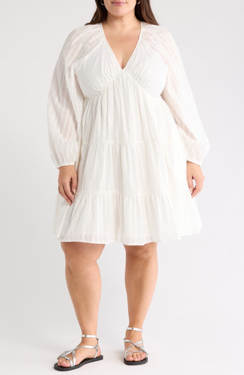 Treasure & Bond Tiered Long Sleeve Babydoll Dress, Main, color, Ivory Egret