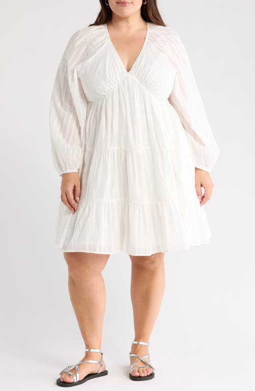 Treasure & Bond Tiered Long Sleeve Babydoll Dress in Ivory Egret 