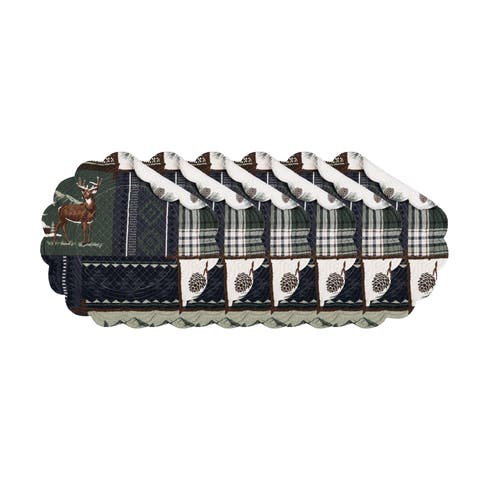 Greenstone Pines Round Scalloped Placemats Set of 6 Black Bear Moose, 17"