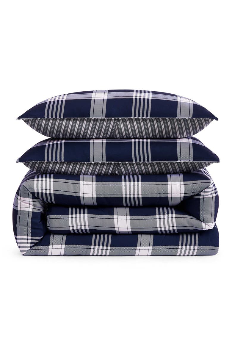 Huntington Plaid Comforter & Shams Set, Main, color, NAVY BLUE