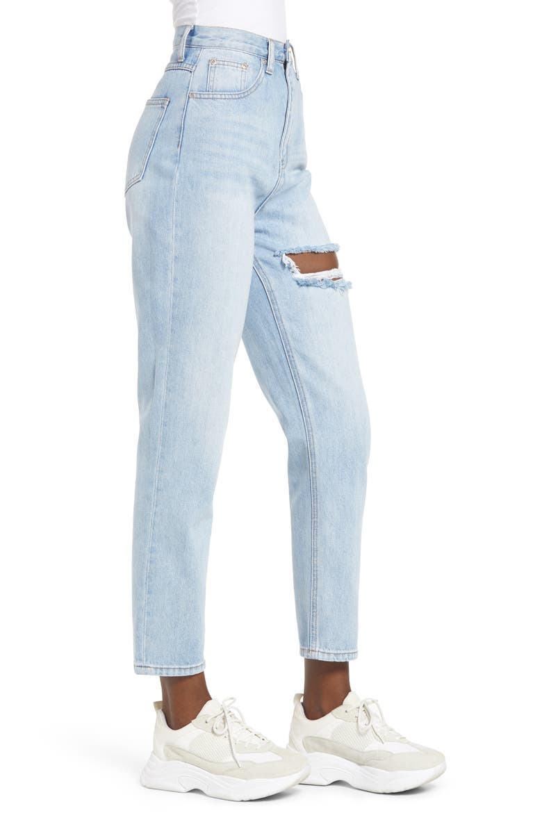 Ripped High Waist Ankle Jeans, Alternate, color, DENIM