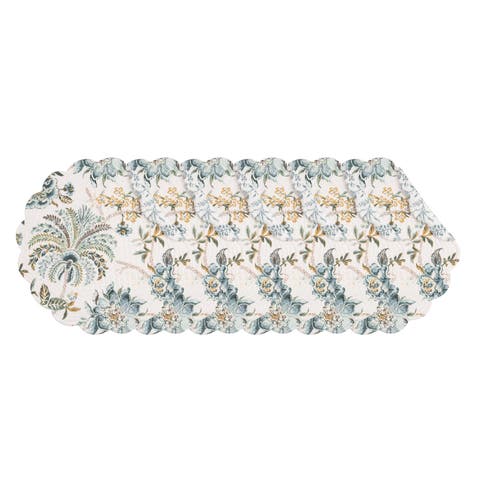 Braganza Teal Vintage 100% Cotton Round Set of 6 Spring Placemats 17"