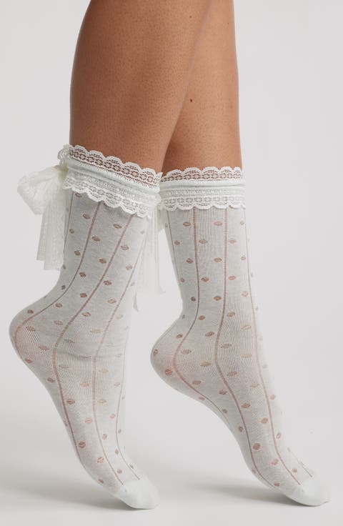 Lace Trim Cotton Blend Crew Socks