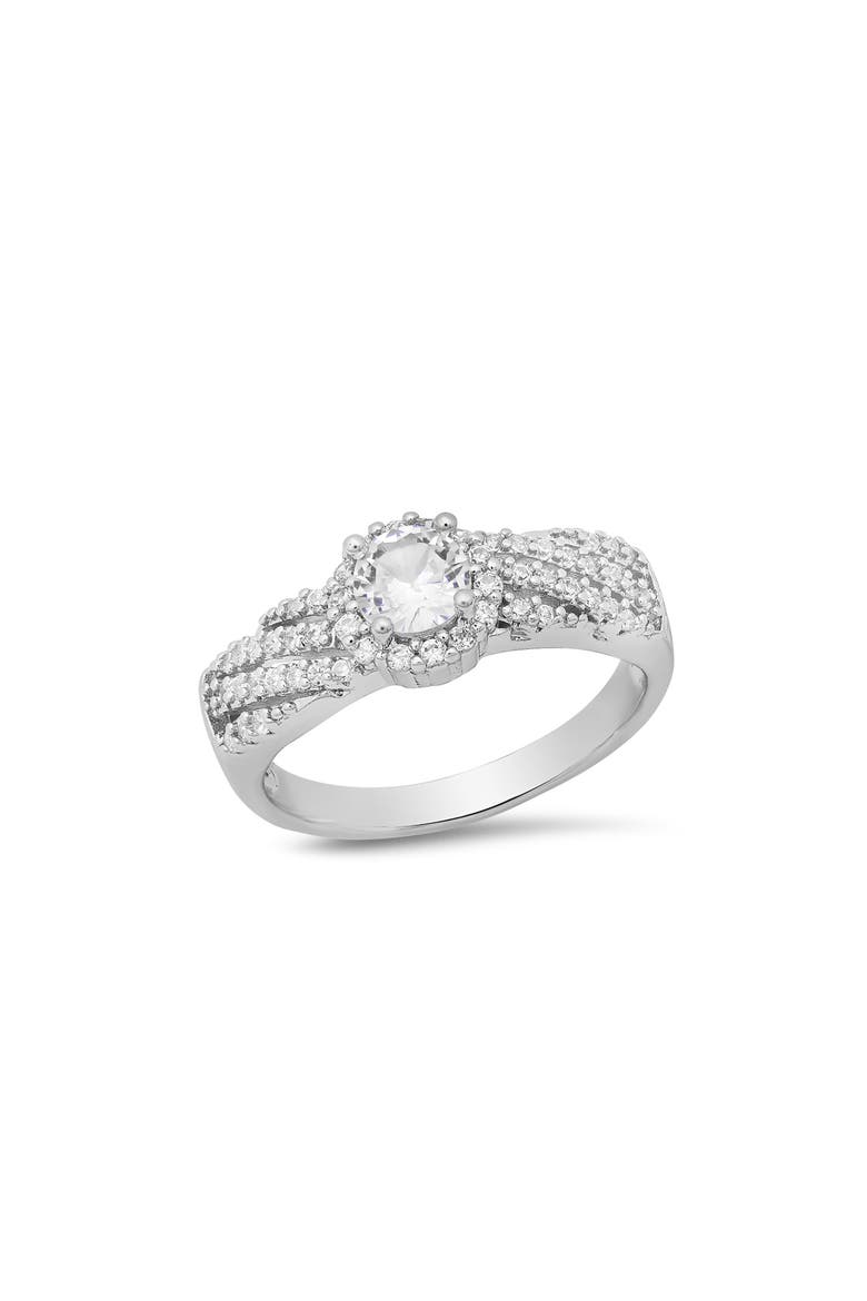 Round Simulated Diamond Pavé Ring, Main, color, SILVER