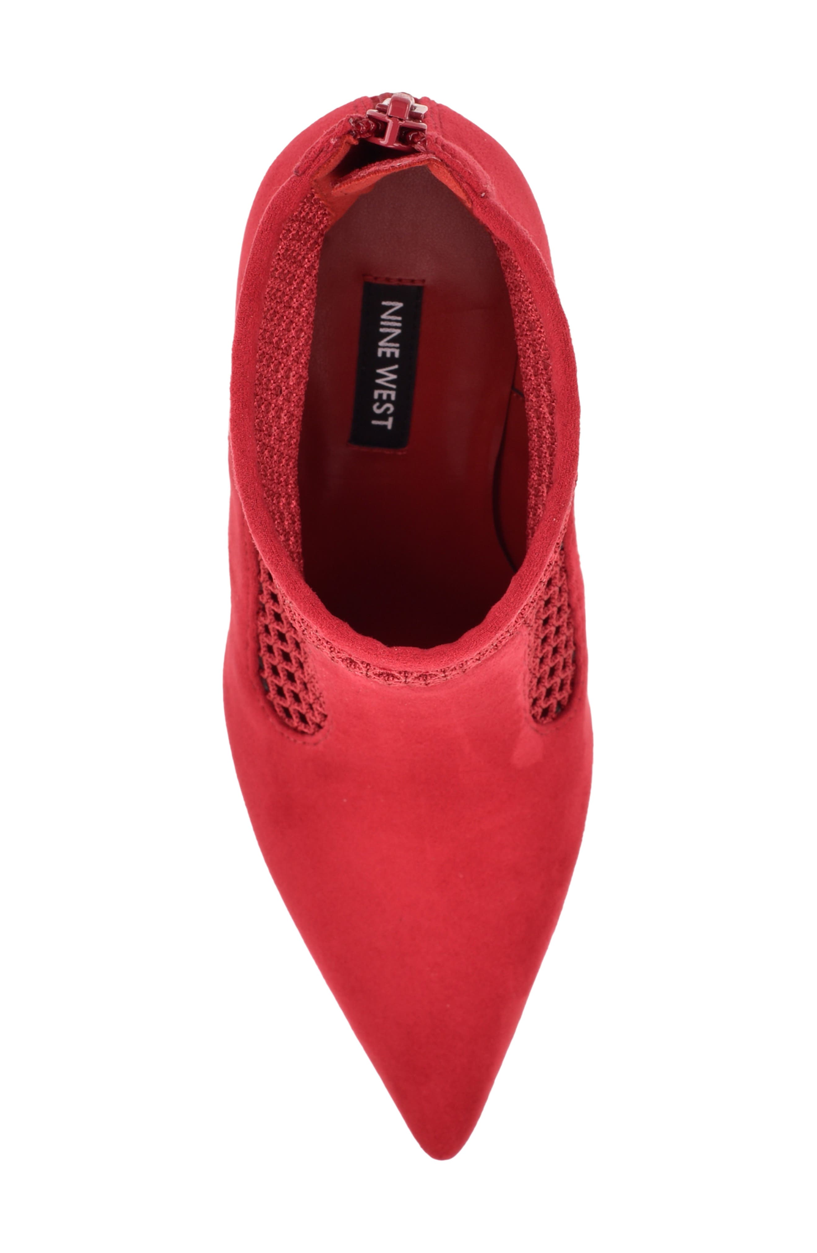 Goane Fishnet Pointed Toe Ankle Bootie, Alternate, color, MED RED