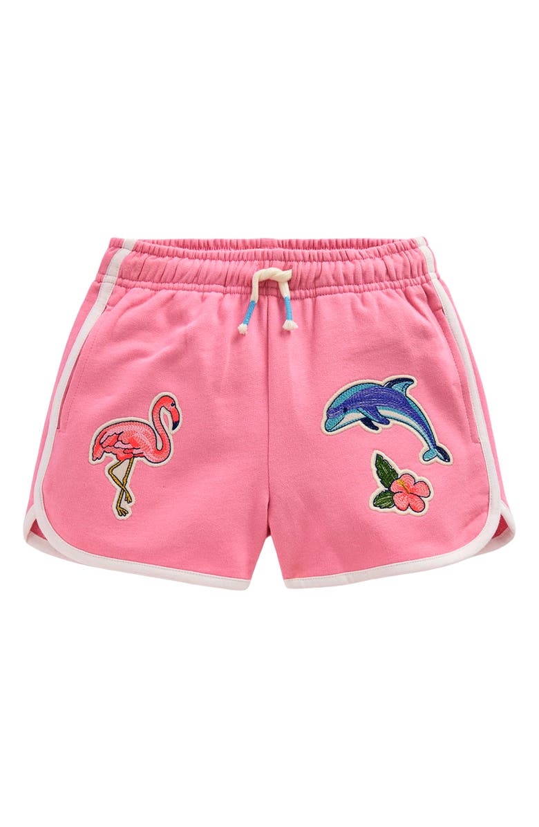 Mini Boden Kids' Jersey Boxing Shorts, Main, color, Bubblegum Pink Badges