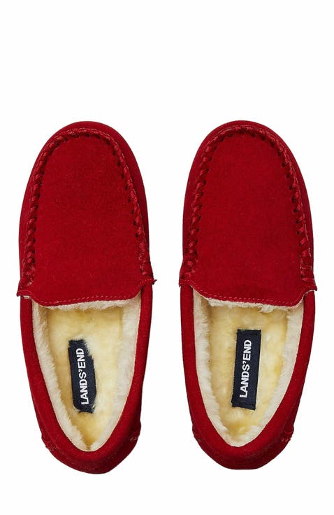 Kids Fuzzy Lined Suede Moccasin Slippers