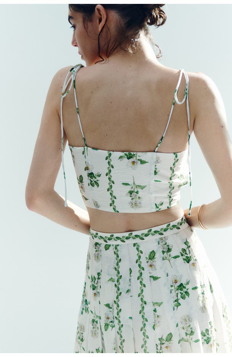 H&M Pleated Linen-blend Crop Top, Alternate, color, Ivory/Floral