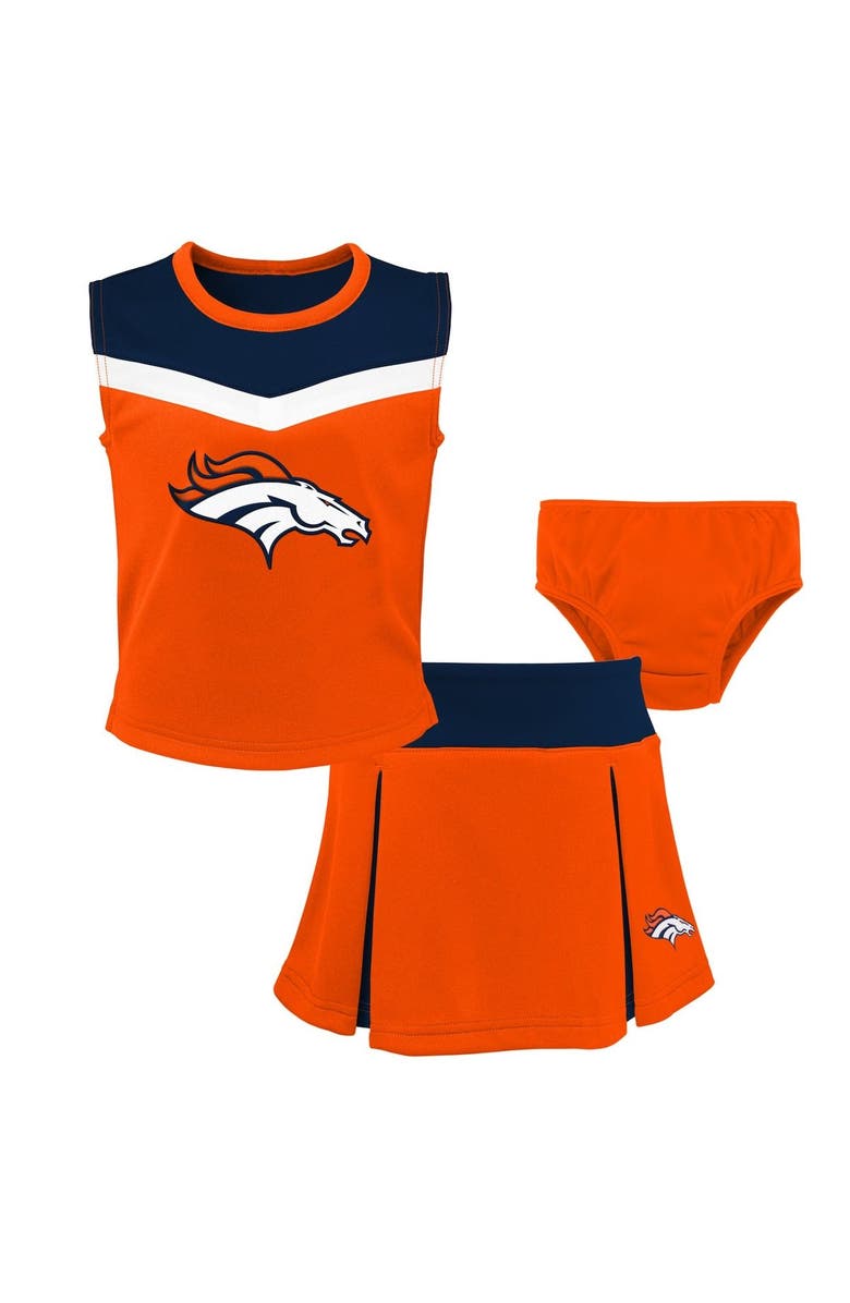 Outerstuff Girls Preschool Orange Denver Broncos Spirit Cheerleader Two-Piece Set with Bloomers, Main, color, 