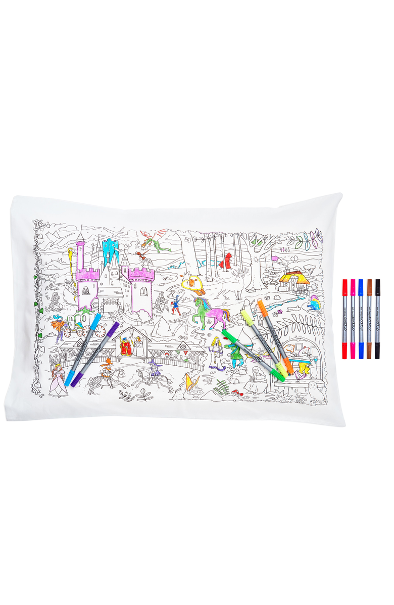 Eat Sleep Doodle Color Your Own Pillowcase Fairytale, Main, color, White
