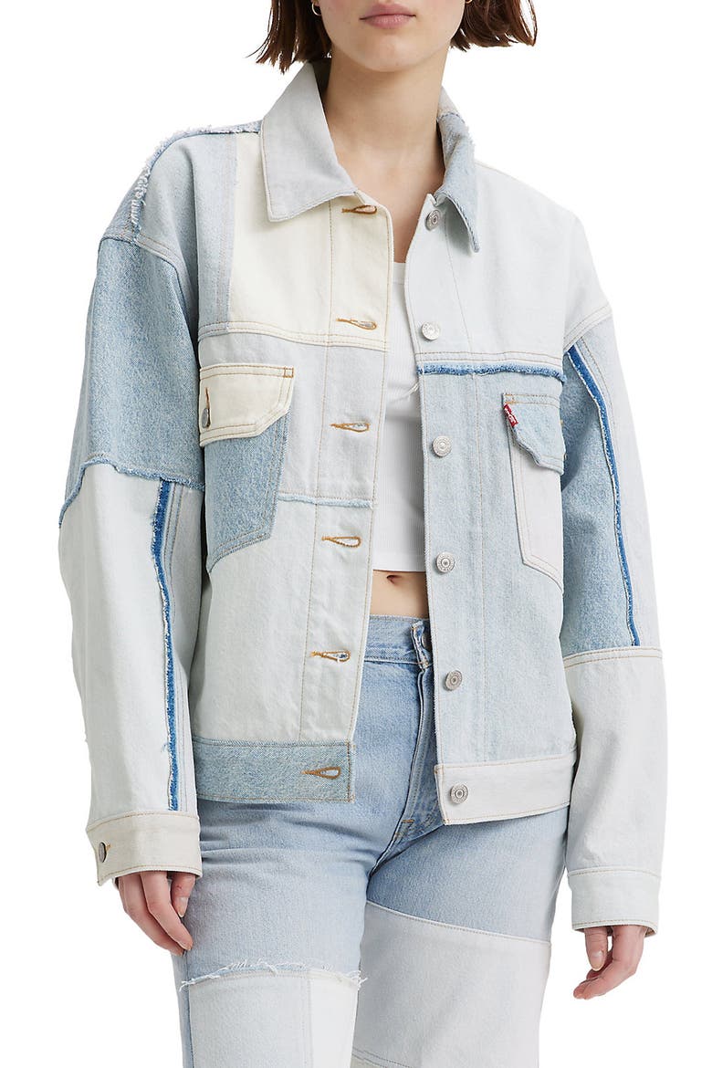 Patchwork '90s Denim Trucker Jacket, Main, color, SERIOUS SIZZLE TRUCKER
