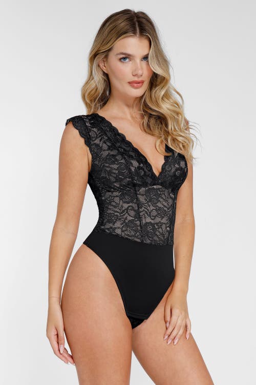 Popilush Shapewear Sculpting Lace Bodysuit Or Midi Skirt Or Shrug In Midnight Black