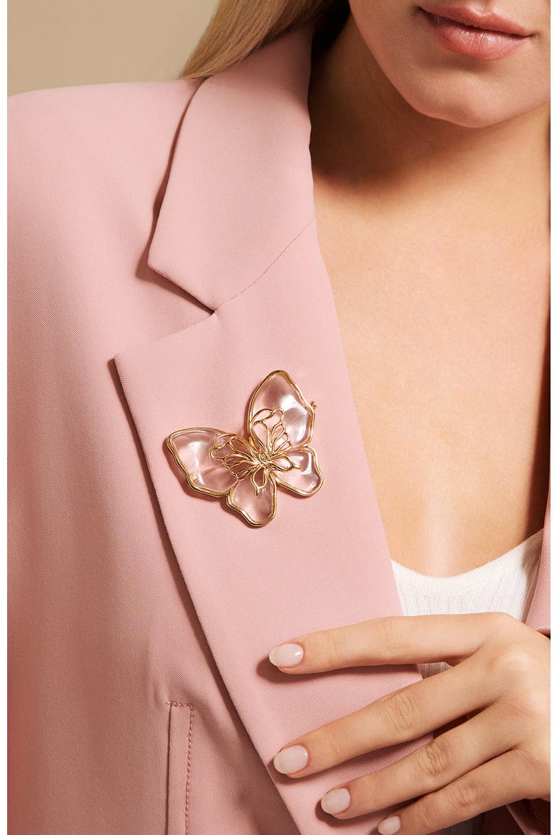 Butterfly Serenade Brooch, Alternate, color, Gold & White