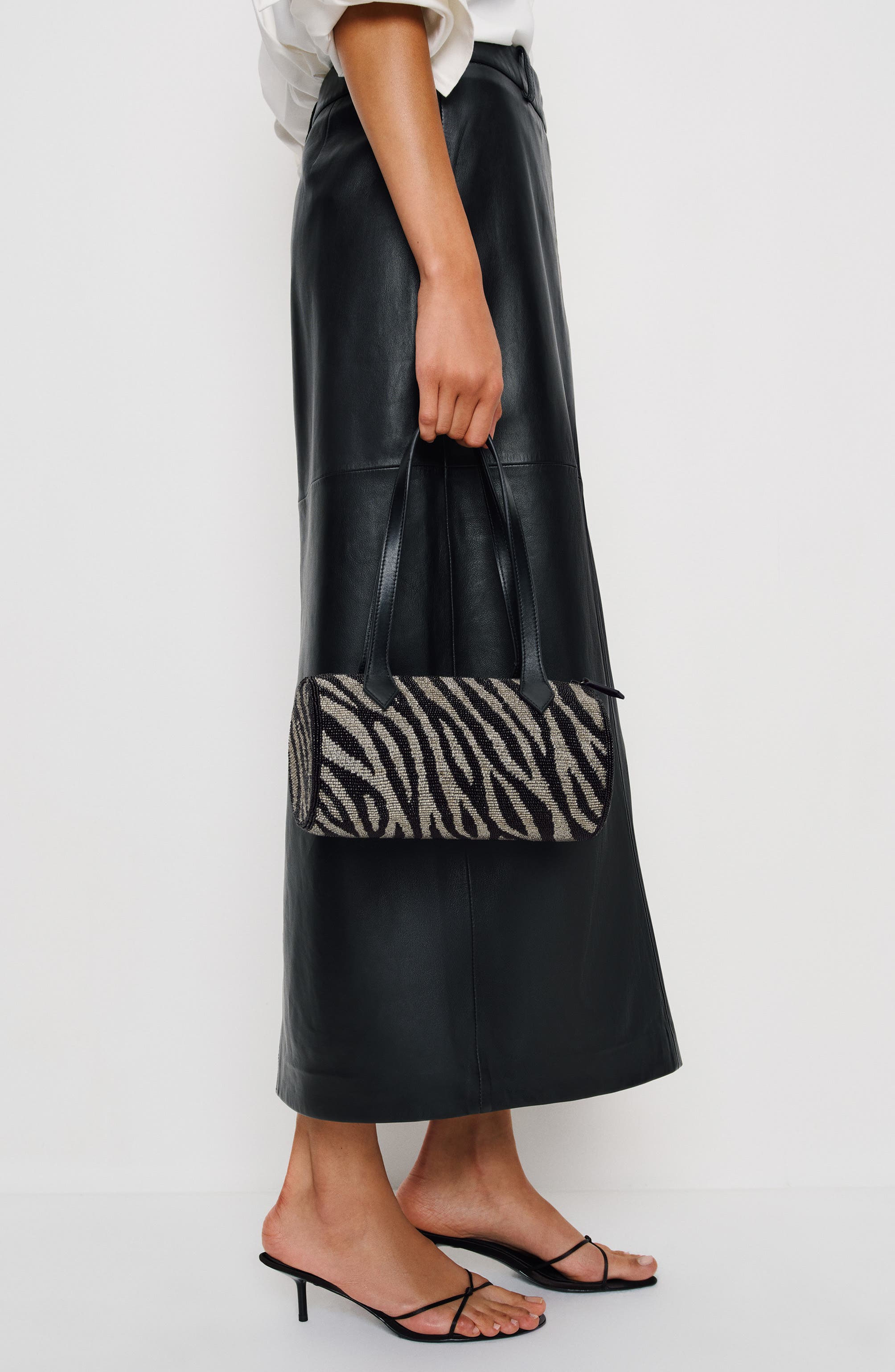 Aurora Beaded Baguette Shoulder Bag, Alternate, color, WHITE BLACK ZEBRA BEADED