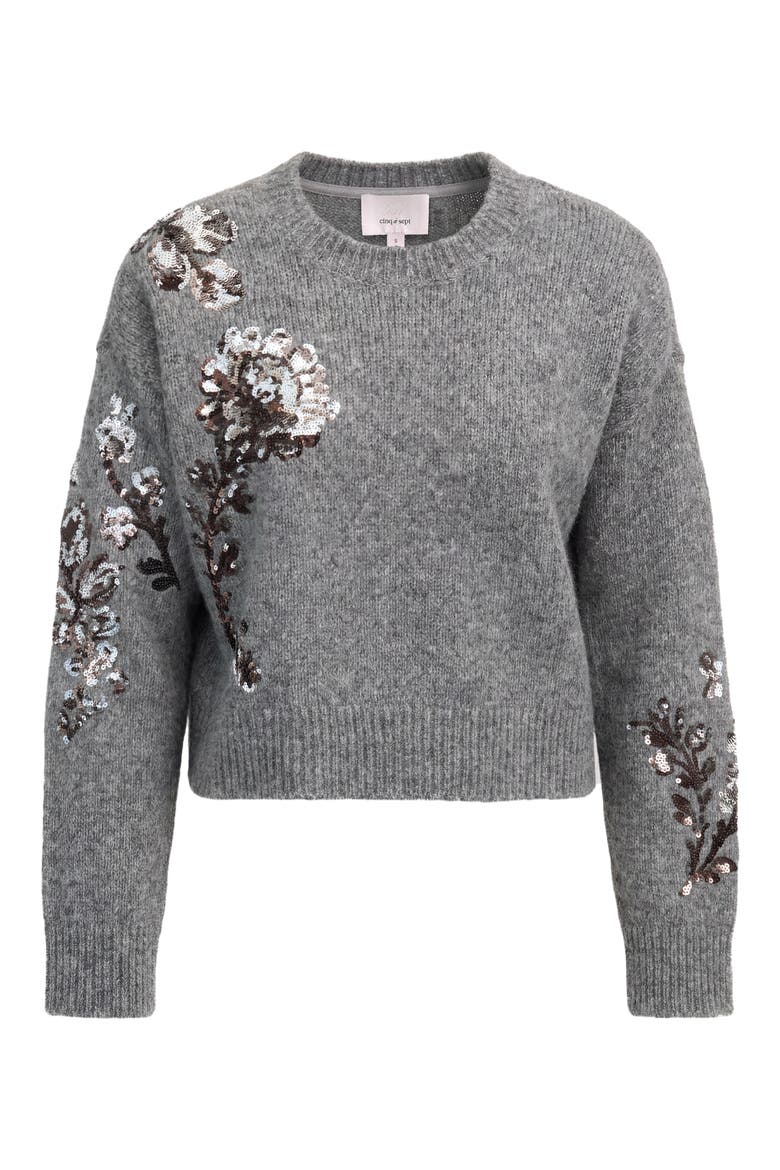 Esmerine Embellished Floral Sweater, Alternate, color, HEATHER GREY/ MU